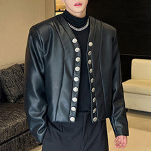 Load image into Gallery viewer, V-neck Cardigan PU Leather Jacket