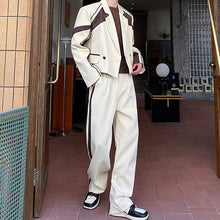 Load image into Gallery viewer, Contrast Color Notch Lapel Short Suit and Wide-leg Trousers Two-piece Set