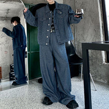 Load image into Gallery viewer, Denim Cropped Jacket with Buttons and Wide-Leg Pants Two-Piece Set