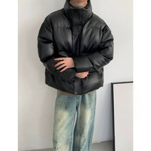 Load image into Gallery viewer, PU Leather Loose Stand Collar Cotton Jacket