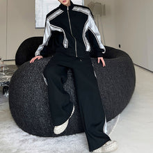 Load image into Gallery viewer, Stitching Contrast Striped Shoulder Pad Sweatshirt Casual Sports Pants Two-piece Set