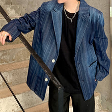 Load image into Gallery viewer, Vintage Blue Vertical Stripe Shoulder Pad Jacket