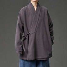 Load image into Gallery viewer, Fleece Lined Diagonal Placket Loose Hanfu Cardigan