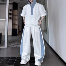 Load image into Gallery viewer, American Casual Contrast Color Stitching Hooded Sweatshirt Wide Leg Trousers Two-piece Set