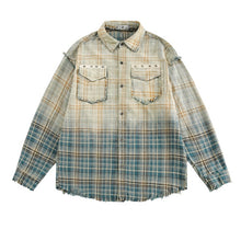 Load image into Gallery viewer, Gradient Pointed Collar Plaid Distressed Shirt