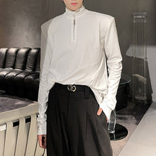 Load image into Gallery viewer, Retro Shoulder Pad Pearl Zipper Decoration Half Turtleneck T-shirts
