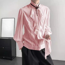 Load image into Gallery viewer, French Retro-fitted Ruffle Draped Shirt