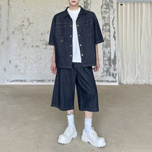 Load image into Gallery viewer, Lapel Short-sleeved Denim Suit