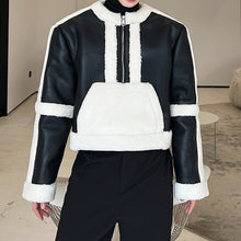 Load image into Gallery viewer, Winter PU Leather Contrast Stitching Short Jacket