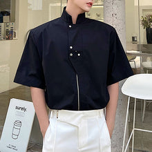 Load image into Gallery viewer, Stand Collar Zipper Short Sleeve Casual Shirt