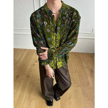 Load image into Gallery viewer, Green Printed Velvet Loose Casual Shirt