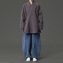 Load image into Gallery viewer, Fleece Lined Diagonal Placket Loose Hanfu Cardigan