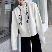 Load image into Gallery viewer, French Scarf-embellished Knitted Cardigan