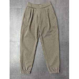 Winter Thick Striped Pleated Cropped Trousers