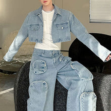 Load image into Gallery viewer, Denim Three-dimensional Multi-pocket Short Jacket and Wide-leg Trousers Two-piece Set
