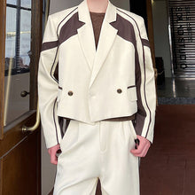 Load image into Gallery viewer, Contrast Color Notch Lapel Short Suit and Wide-leg Trousers Two-piece Set