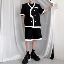 Load image into Gallery viewer, V-Neck Paneled Color Contrasting Blazer Shorts Set