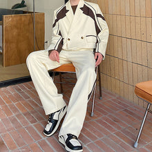 Load image into Gallery viewer, Contrast Color Notch Lapel Short Suit and Wide-leg Trousers Two-piece Set
