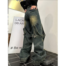 Load image into Gallery viewer, Retro Straight-leg Distressed Washed Patchwork Jeans

