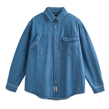 Load image into Gallery viewer, Japanese Retro Style Washed Striped Denim Shirt