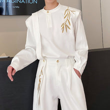 Load image into Gallery viewer, Vintage Embroidered Bamboo Shirt Wide-leg Pants Two-piece Set