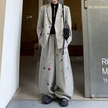 Load image into Gallery viewer, Striped Polka Dot Patch Detail Oversized Blazer Wide-leg Trousers Two-piece Set