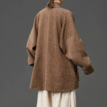Load image into Gallery viewer, Loose Woolen Cross Front Hanfu Kimono Coat