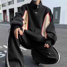 Load image into Gallery viewer, Knitted Patchwork Half-zip Stand Collar Sweatshirt