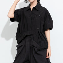 Load image into Gallery viewer, Women's Asymmetric Paneled Short Sleeve Designer Shirt