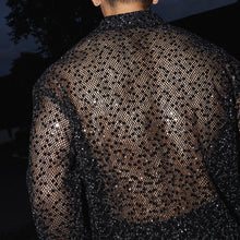 Load image into Gallery viewer, Shiny Silver Sequined Hollow Long Sleeve Shirt