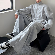 Load image into Gallery viewer, Stand Collar Short Cardigan Zipper Jacket Sports Wide-leg Trousers Two-piece Set
