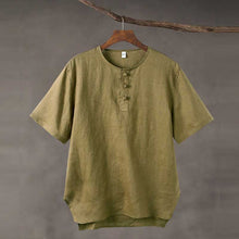 Load image into Gallery viewer, Linen Vintage Round Neck Button Down T-shirt