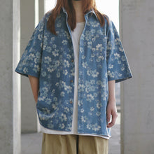Load image into Gallery viewer, Vintage Floral Print Short Sleeve Denim Shirt