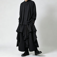 Load image into Gallery viewer, Japanese Asymmetrical Layered Ruffle Fluid Draped Wide-leg Skirt-pants