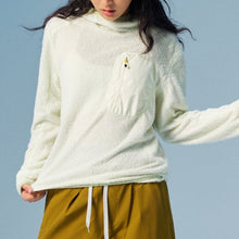 Load image into Gallery viewer, Fluffy Fleece Contrast Zipper Chest Pocket High Neck Hooded Pullover