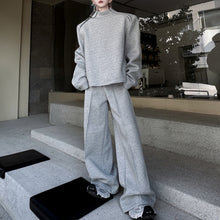 Load image into Gallery viewer, Stand Collar Side Zipper Padded Shoulder Sweatshirt Wide Leg Pants Two-piece Set