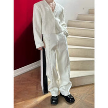 Load image into Gallery viewer, Handmade Embroidered Sequin Collarless Deep V Neck Blazer