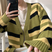 Load image into Gallery viewer, Retro Contrast Striped V-neck Drop Sleeve Sweater