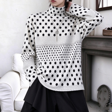 Load image into Gallery viewer, Women’s Ink-wash Polka Dot Turtleneck Pleated Base Layer Top