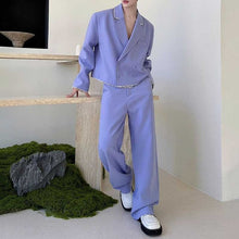 Load image into Gallery viewer, Violet Pearl-trimmed Short Suit Jacket and Straight-leg Trousers Two-piece Set