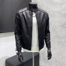 Load image into Gallery viewer, PU Stand Collar Slim Jacket