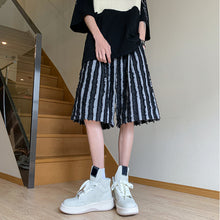 Load image into Gallery viewer, Retro Contrast Stripe Raw Edge Drawstring Shorts