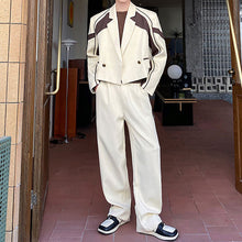Load image into Gallery viewer, Contrast Color Notch Lapel Short Suit and Wide-leg Trousers Two-piece Set