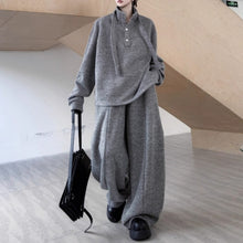 Load image into Gallery viewer, Retro Stand-up Collar Webbing Pullover Sweatshirt Wide-leg Trousers Two-piece Set