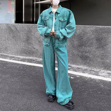 Load image into Gallery viewer, Vintage Washed Distressed Jacket Straight-leg Pants Denim Suit