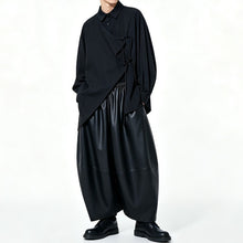 Load image into Gallery viewer, Japanese Asymmetric Long-sleeve Shirt Loose Wide-leg PU Leather Pants Two-piece Set