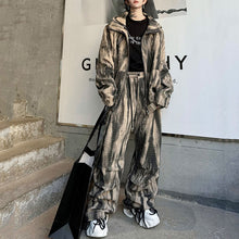 Load image into Gallery viewer, Printed Zipper Casual Hooded Sweatshirt Loose Trousers Two-piece Set