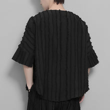 Load image into Gallery viewer, Vertical Striped Retro Tassel Stitching Short-sleeved Shirt