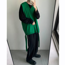 Load image into Gallery viewer, V-neck Stacked Sleeveless Sweater Vest with Streamers