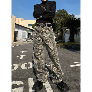 Leopard Print Straight-leg Baggy Jeans